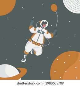 astronauts fly in the sky in flat design