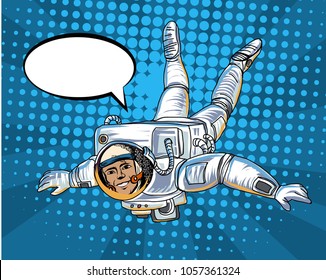 Astronauts fly in The space and atmosphere background.Comic Space man Halftone and Pop art style.