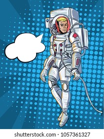 Astronauts fly in The space and atmosphere background.Comic Space man Halftone and Pop art style.