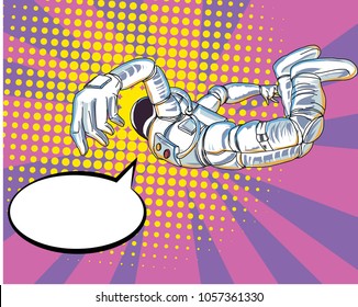 Astronauts fly in The space and atmosphere background.Comic Space man Halftone and Pop art style.