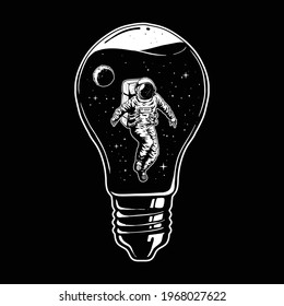 astronauts flying in a light bulb