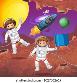 Astronauts flying in the space illustration