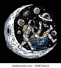 Astronauten, die sich auf der Mondgrafik amüsieren