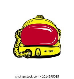 Astronaut's Helmet. Vector illustration. Yellow helmet of space suit on white background