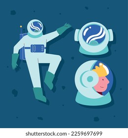 astronauts with helmets equipment character