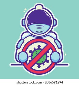 astronauts holding anti corona virus sign art cartoon