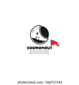 Astronaut's mask in the shape of the moon. Cosmonaut logo concept