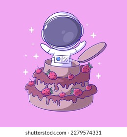 Astronauts are on a big cake