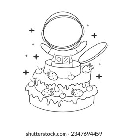 Astronauts are on a big cake for coloring