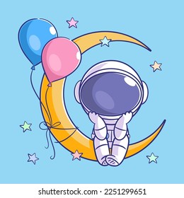 Astronauts are on the moon with balloons