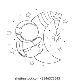 Astronauts are on the moon sleeping for coloring