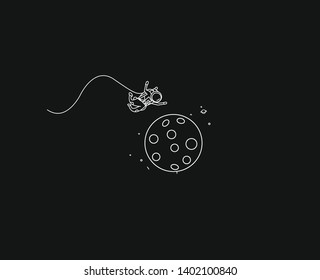 Astronauts on Moon space mission poster, Hand Drawn Sketch Vector illustration.