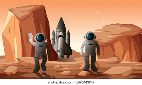 Astronauts on planet scene illustration