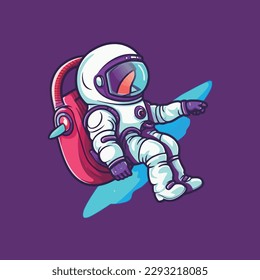 Astronauts operate controls in planetary space explore science technology future poster illustration
