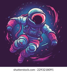 Astronauts operate controls in planetary space explore science technology future poster illustration