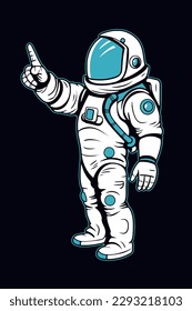 Astronauts operate controls in planetary space explore science technology future poster illustration