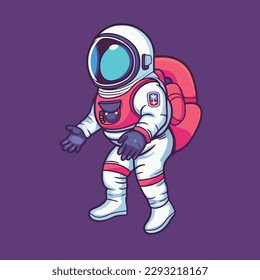 Astronauts operate controls in planetary space explore science technology future poster illustration