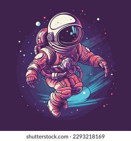 Astronauts operate controls in planetary space explore science technology future poster illustration