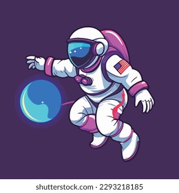 Astronauts operate controls in planetary space explore science technology future poster illustration