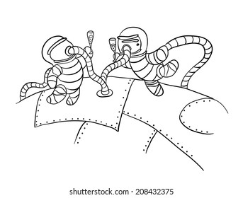 astronauts in outer space, vector illustration