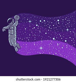 Astronauts playing basketball isolated in purple