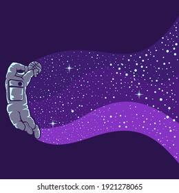 Astronauts playing basketball isolated in purple