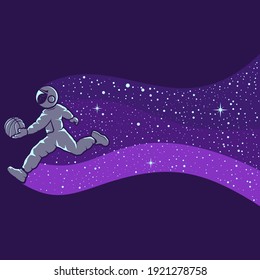 Astronauts playing basketball isolated in purple