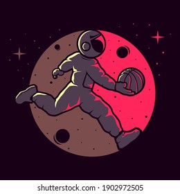 Astronauts playing funny basketball vector logo design
