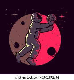 Astronauts playing funny basketball vector logo design