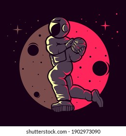 Astronauts playing funny basketball vector logo design