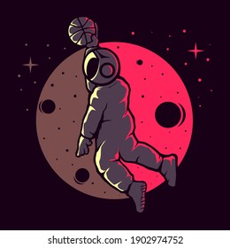 Astronauts playing funny basketball vector logo design