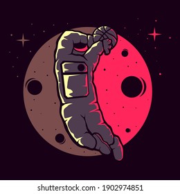 Astronauts playing funny basketball vector logo design