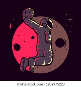 Astronauts playing funny basketball vector logo design