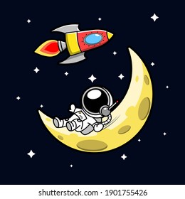Astronauts Playing On The Moon Vector Design Concept