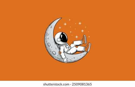 astronautas relaxando na ilustração do vetor da lua design plano