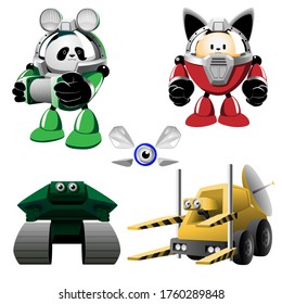 Astronauts Rescuers. Set of cartoon characters on a white background. Vector illustration.