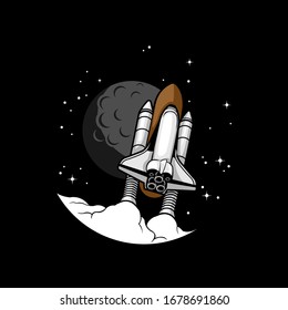 Astronaut's Rocket going to the Space Vector Illustration