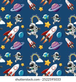 Astronauts, rockets, planets, and stars in space