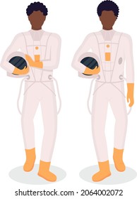 Astronauts semi flat color vector character set. Walking figures. Full body people on white. Space exploration isolated modern cartoon style illustration for graphic design and animation collection