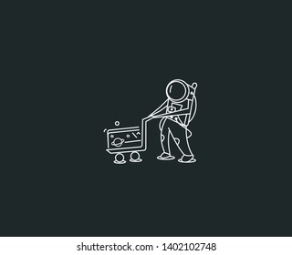 Astronauts with shopping trolley, Flat Line Art Vector Design illustration.