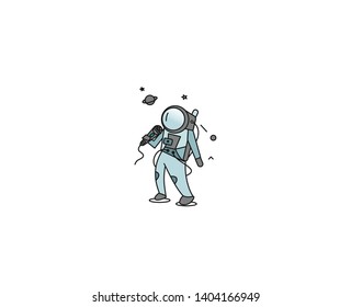 Astronauts singer performing icon, Flat Line Art Vector Design illustration.