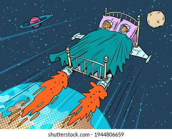 astronauts sleep in a rocket bed. Conquering other planets