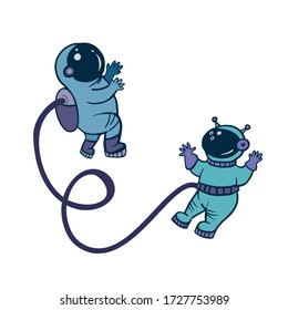Astronauts. Astronauts in space. People in space. Vector color illustration in cartoon style.