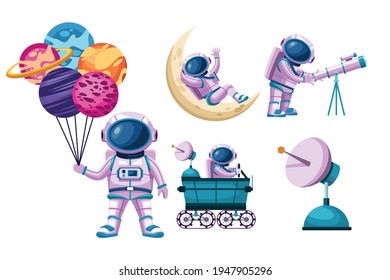 astronauts and space set icons