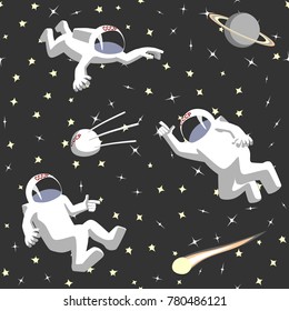 astronauts in space, trendy seamless pattern