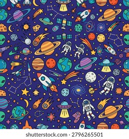 Astronauts and spacecraft in galaxy