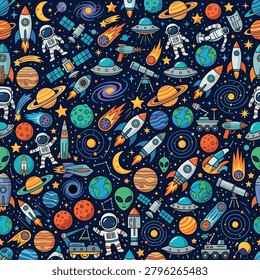 Astronauts and spacecraft in outer space