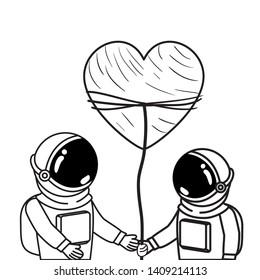 astronauts with spacesuit and heart in white background
