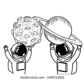 astronauts with spacesuit and planet in white background