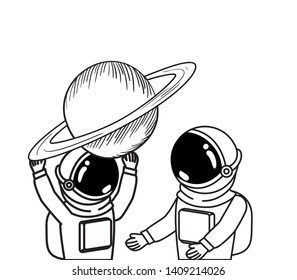 astronauts with spacesuit and planet in white background